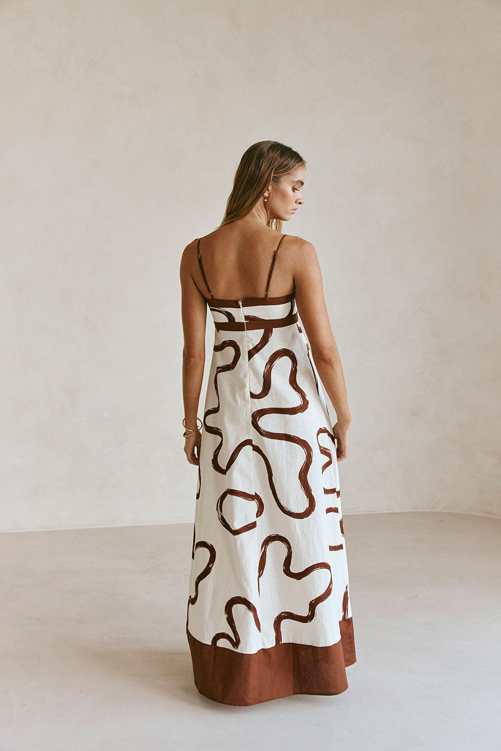 Cream Marbled Mocha Floral Strappy Maxi Addy Dress