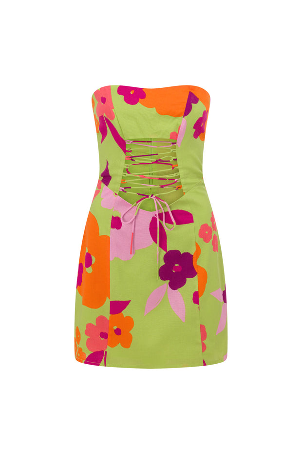 SAMPLE-Romee Lace Up Dress - Lime Floral