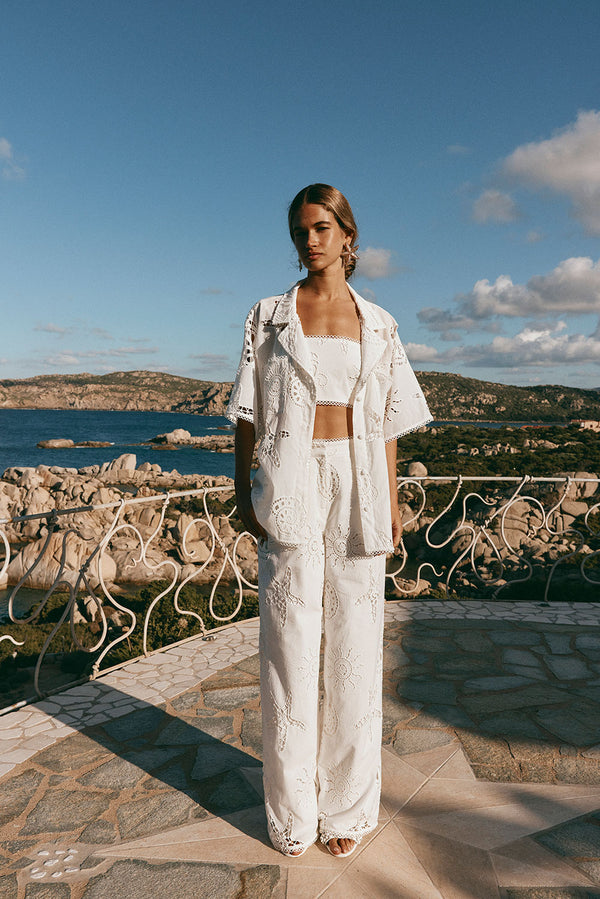 Nissi Collared White Embroidered Short Sleeve Shirt - Corallo Bianca