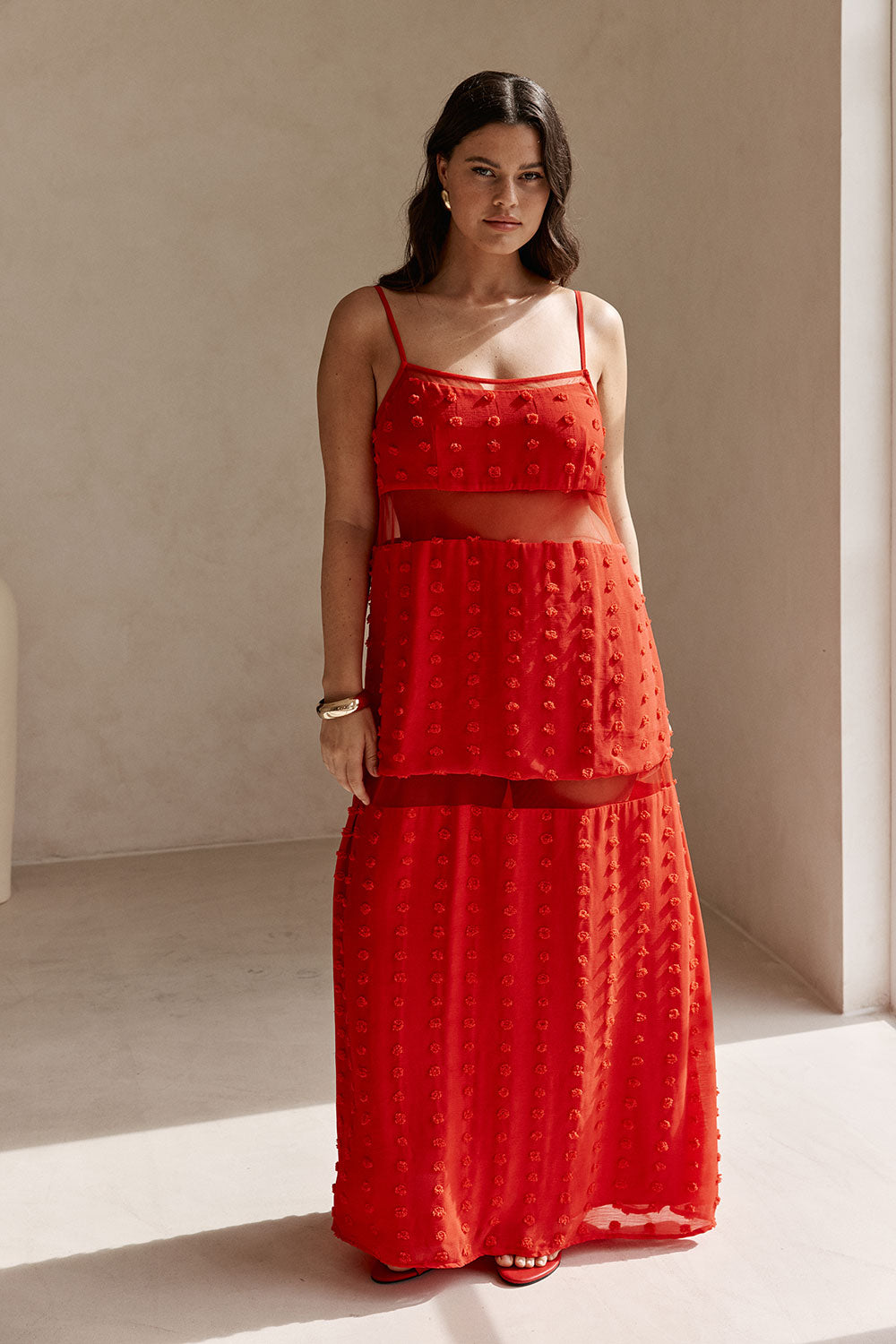 Red Polka Dot Panel Maxi Tassia Dress