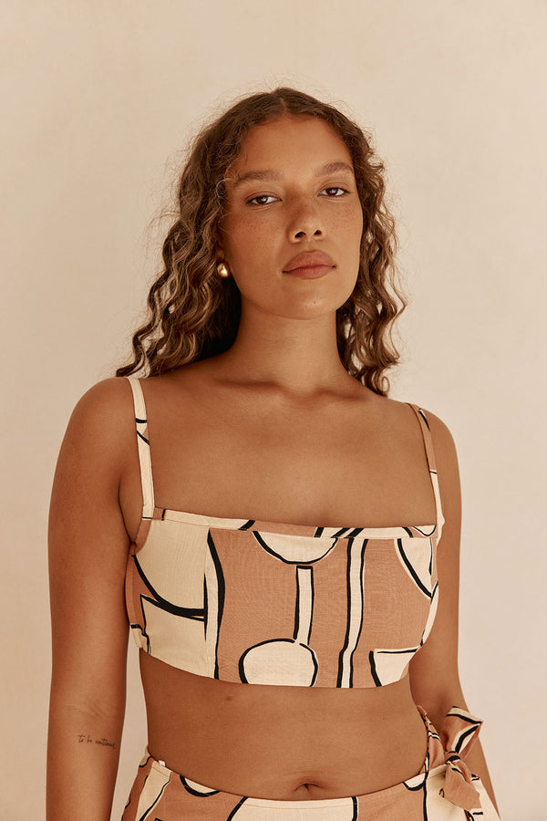 Orange Barrosa Print Strappy Cropped Tahaa Top