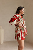 Red Palma Vista Print Elastic Drawstring Belinda Shorts