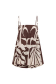 Brown and Cream Painted Tiles Print Strappy River Playsuit