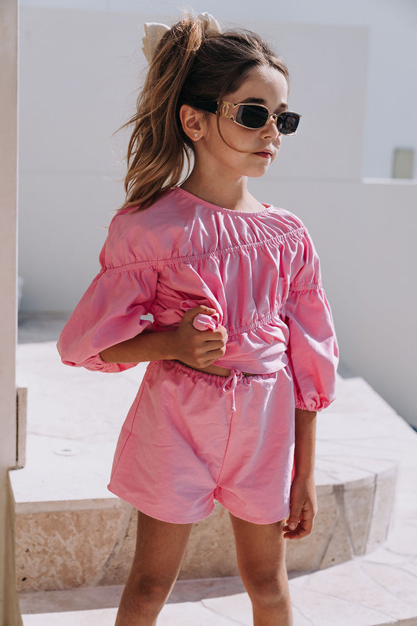 Pink Elastic Drawstring Bikkie Mini Shorts