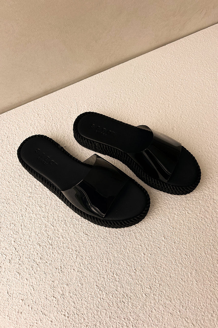 Black Transparent Open Toe Asuka Platform Sandals