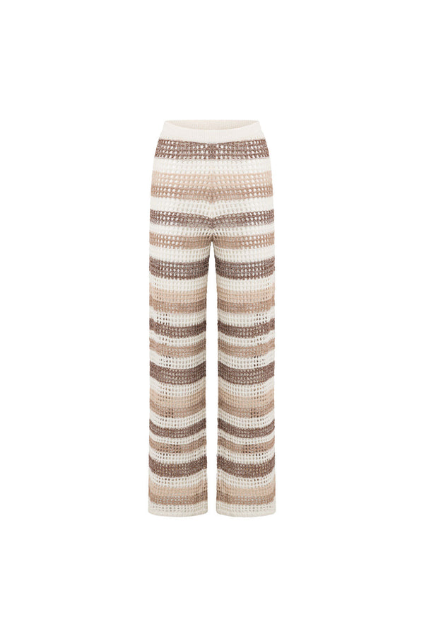 Brown and White Stripe Knit High Waist Bristol Pants