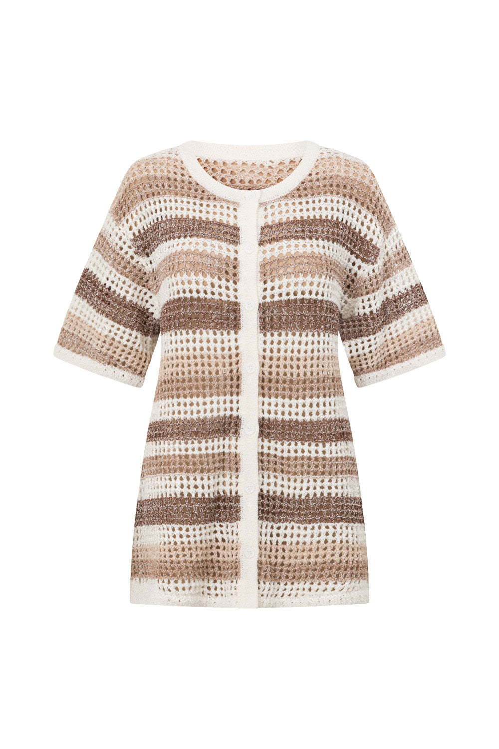 Brown and White Stripe Kint Button Up Bristol Top