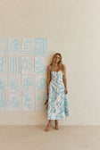 Blue Oceana Curve Print Button Strappy Maxi Jayla Dress