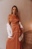 Coral Asymmetric Ruched Backless Hailey Top