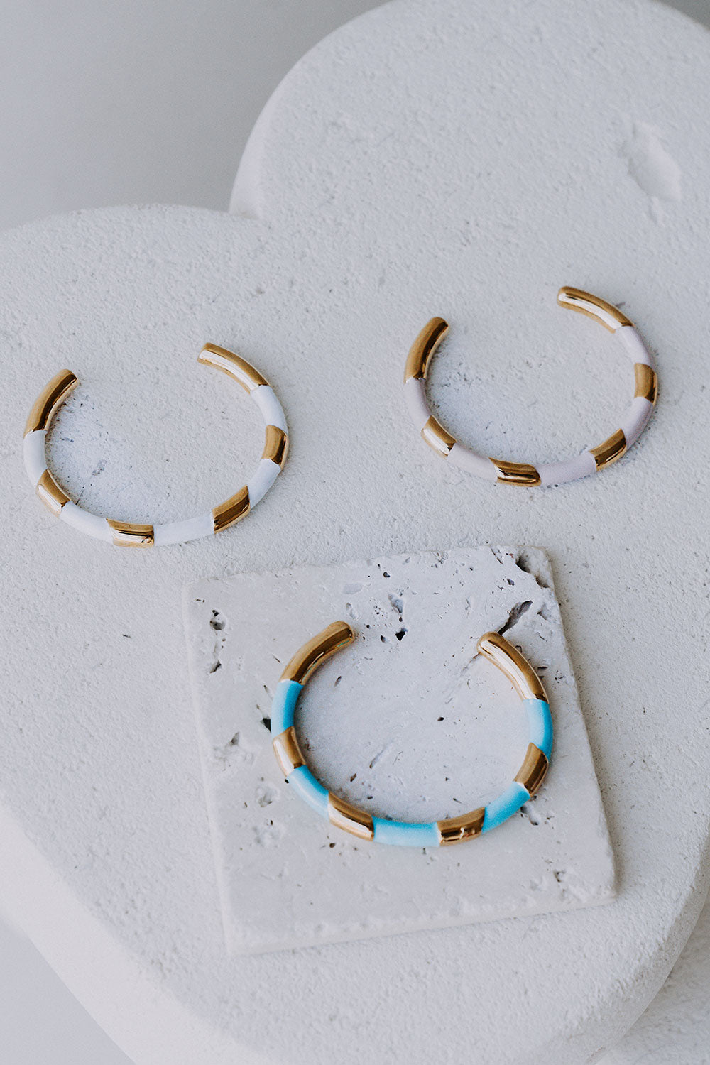 Gold Plated and Blue Stripe Evelyn Bangle