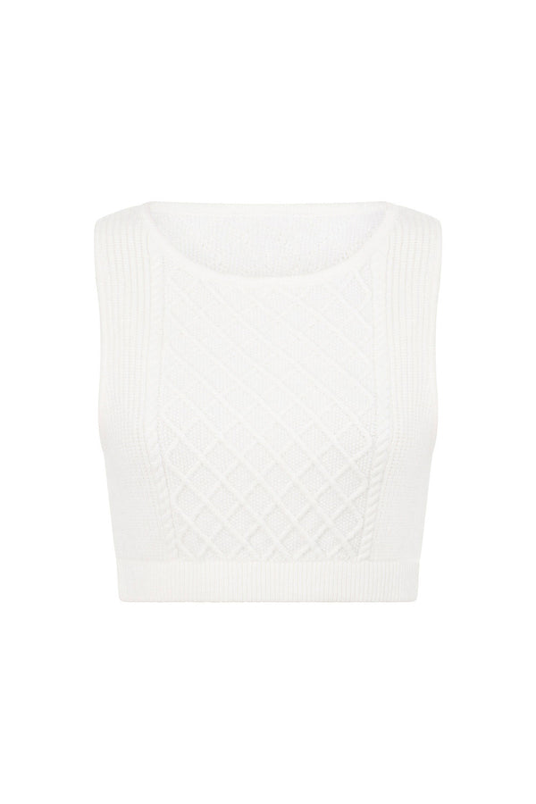 White Cable Knit Crop Lotus Top