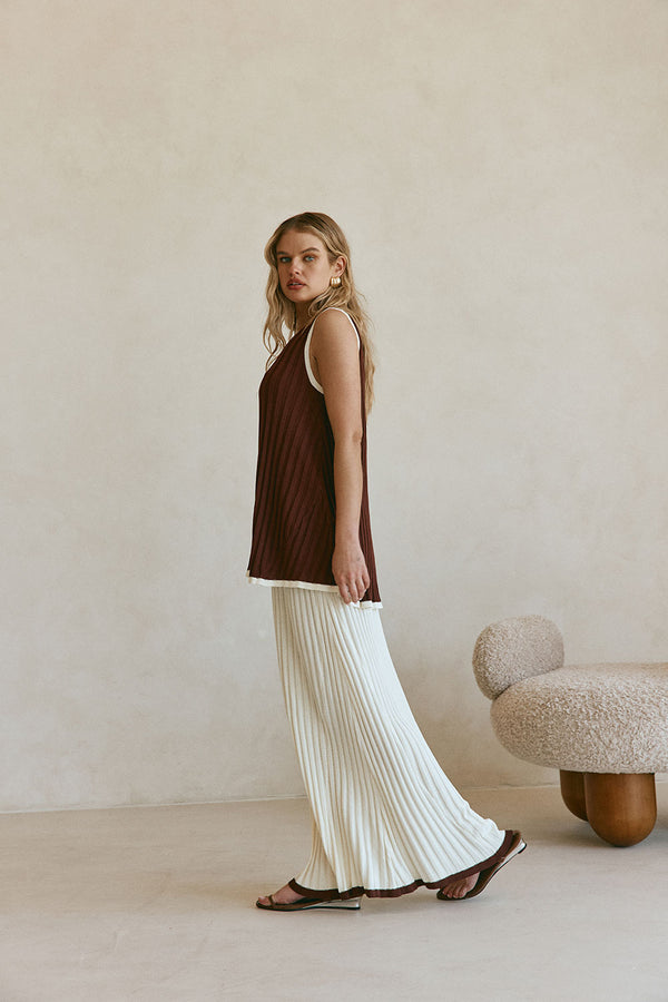 Cream Ribbed High Waist Silla Skirt