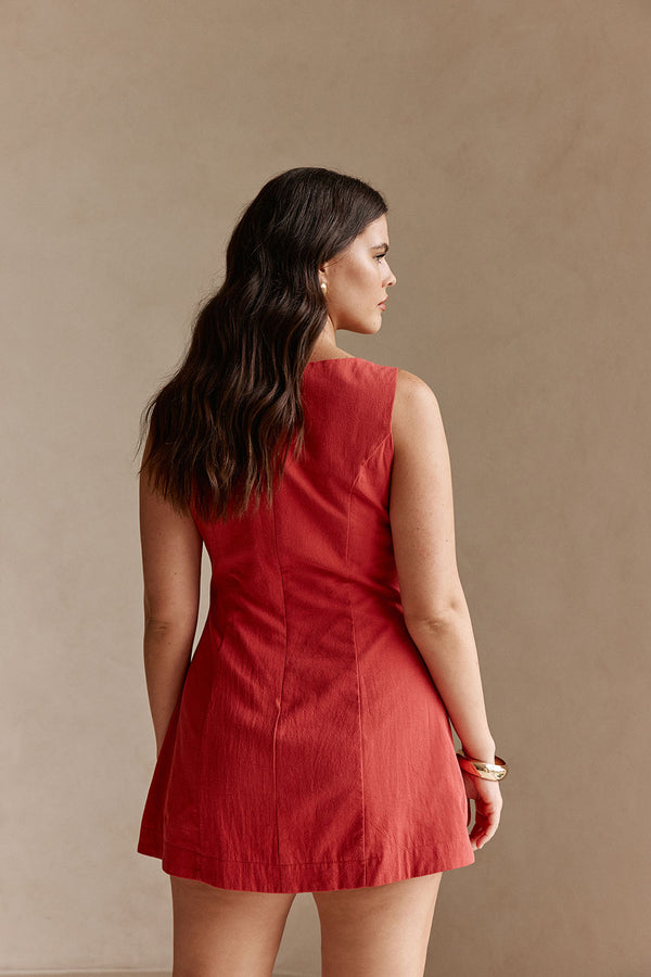 Cherry Red Button A Line Mini Graylee Dress