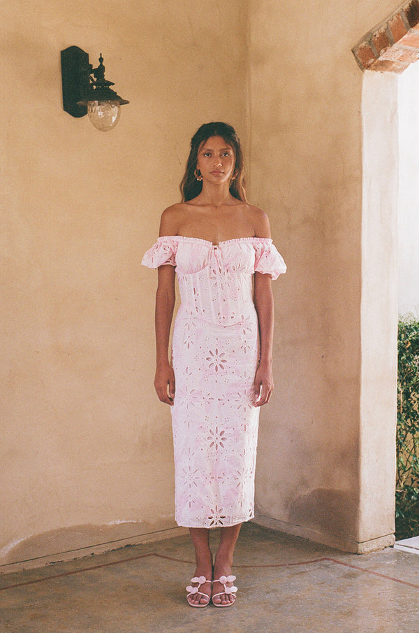 Jhene Off Shoulder Midi Dress - Pink