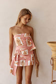 Pink Florero Print Strapless Mini Emilia Dress