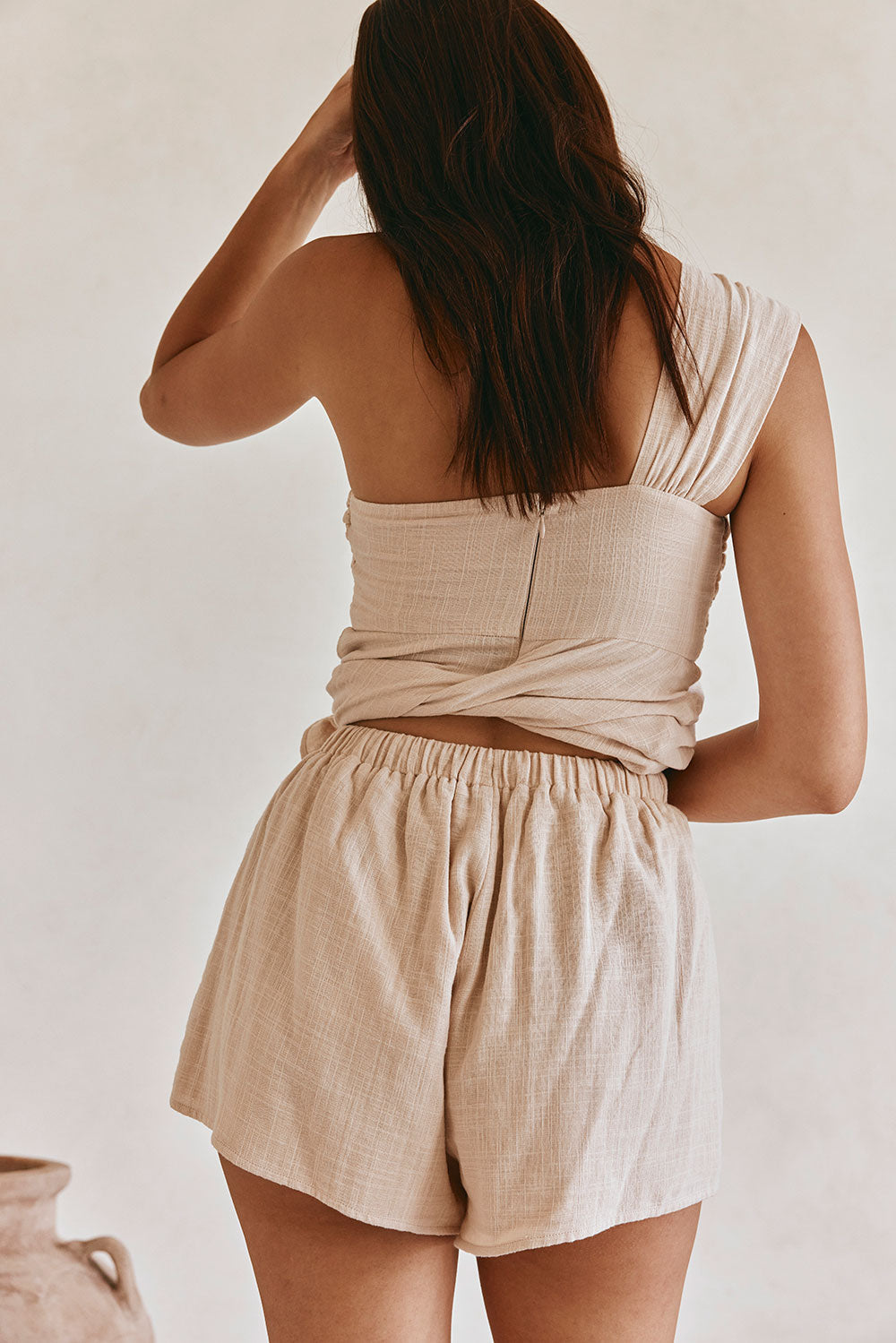 Taupe Elastic Drawstring Aramika Shorts