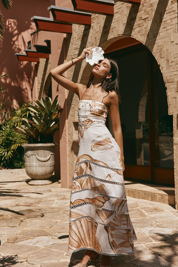 Brown La Spiaggia Print Lace Strappy Maxi Daje Dress