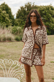 Cream And Brown Floral Wrap Mini Sarai Skirt