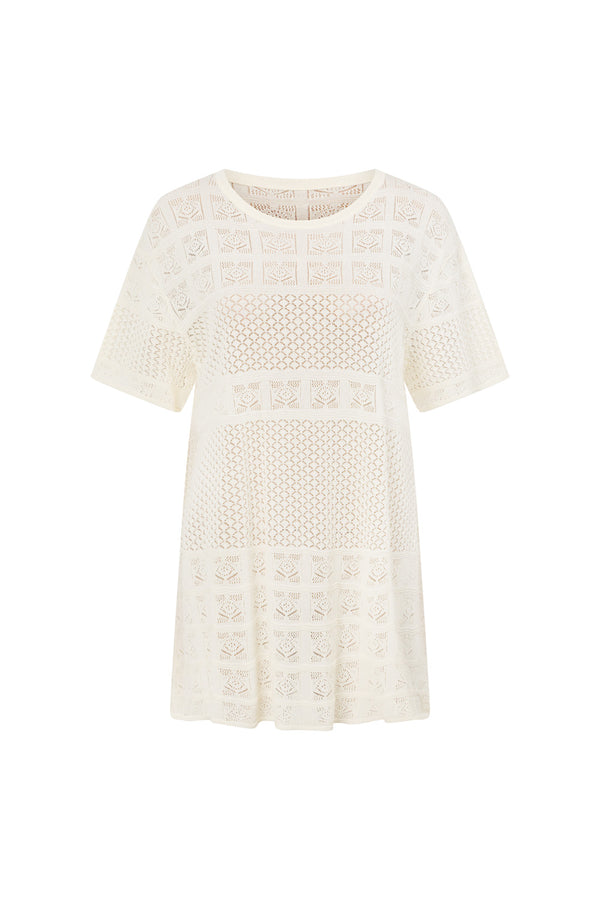 Cream Crochet Relaxed Short Sleeve Nixie Top