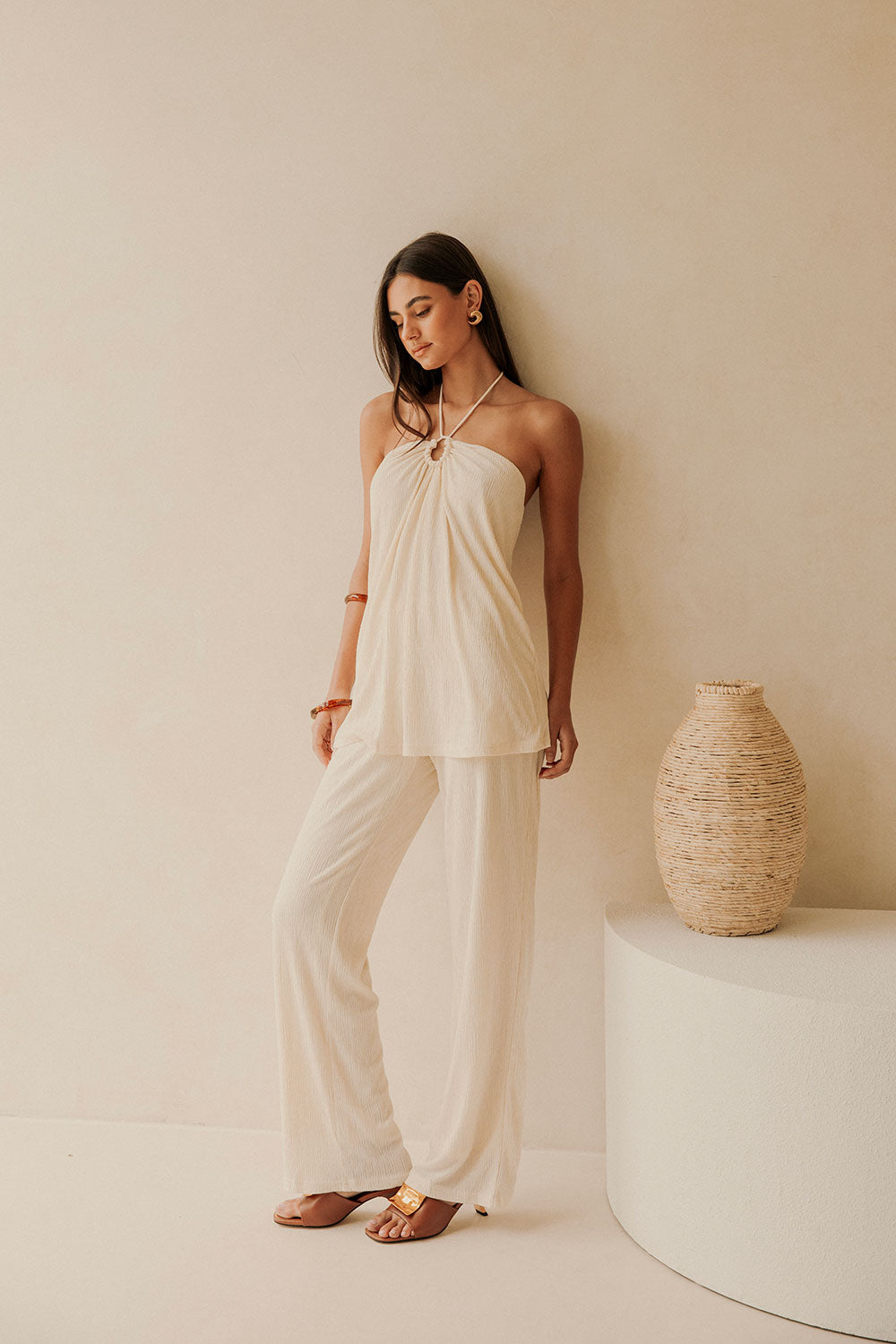 Cream Halter Top Overlay Ayden Jumpsuit