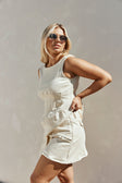 Cream Structured Twin Pocket Wrap Mini Breezy Skort