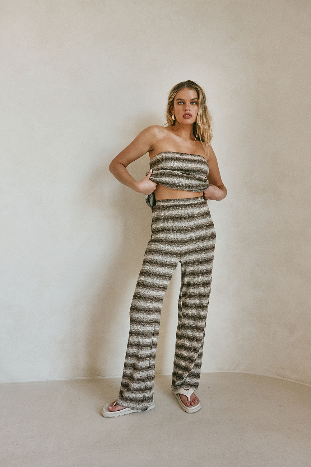 Brown and White Stripe Cosmo Pants