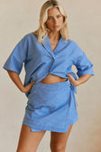 Alyssia Mini Wrap Skirt - Blue, White Stripe