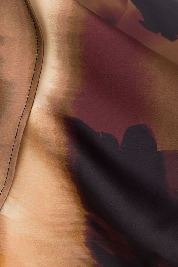 Brown Mirage Bloom Print Satin Strapless Fabi Top