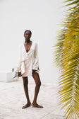 Beige Long Sleeve Mini Wrap Asoka Dress