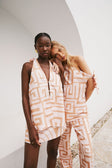 Pink Hellenic Maze Backless V-Neck Halter Mini Alora Dress