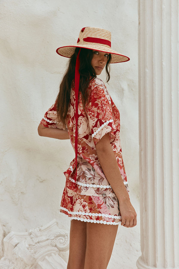 Red Floral Solafleur Print Button Up La Dolce Vita Shirt