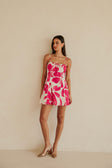 Tiana Thin Strap Mini Dress - Pink, White Ada Floral Print
