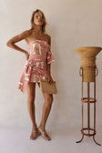 Pink Florero Print Strapless Mini Emilia Dress