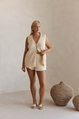 Cream Zig Zag Knit High Waist Elastic Mabel Shorts