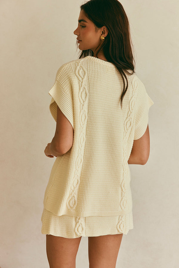 Cream Knit Drawstring Mini Nevaeh Skirt