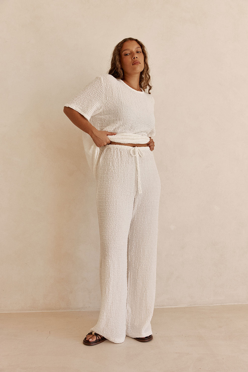 White Textured Elastic Drawstring Adora Plants