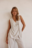 Cream and Black Pinstripe Wrap Capri Top