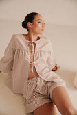 Pennie Long Sleeve Tie Top - Brown, White Stripe