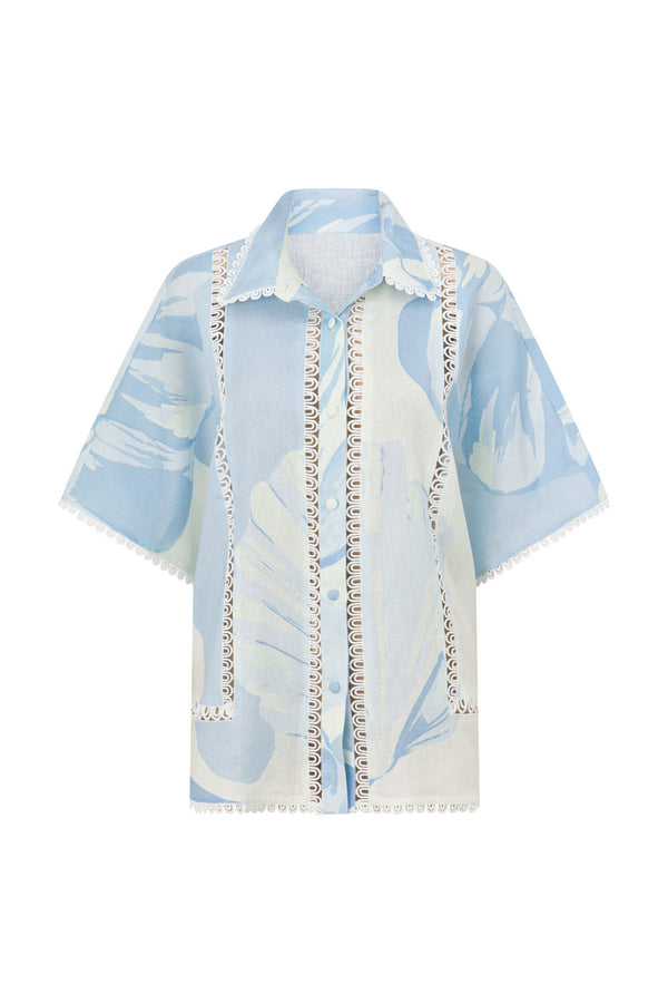 Blue Short Sleeve Button Up Collar Isabella Shirt