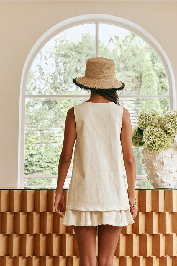 Cream Button Up Pleated Mari Top