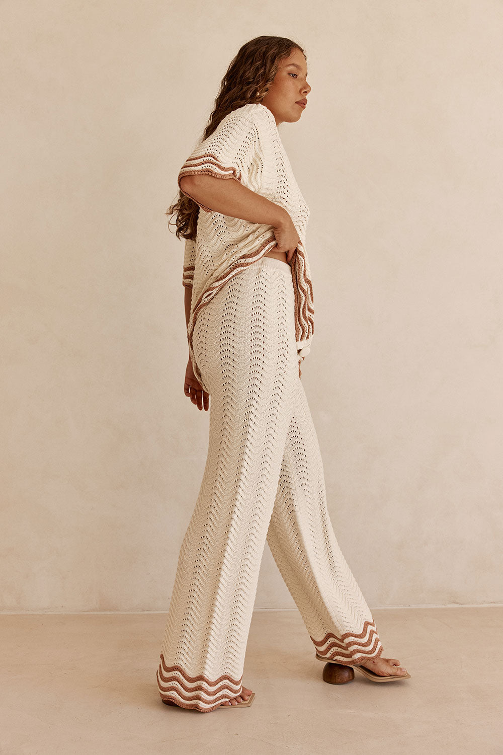 Cream Wavy Knit High Waist Janaya Pants