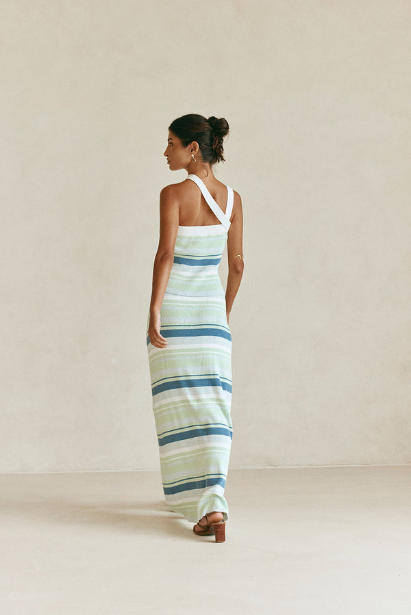 Green and Blue Stripe Knit Halter Dahlia Top