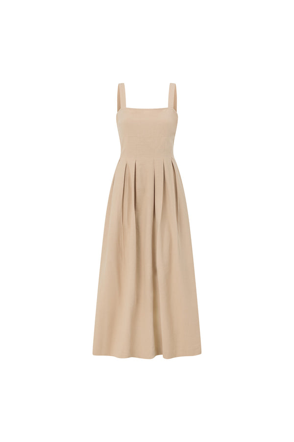 Toffee Pleated Full Maxi Flore Dress