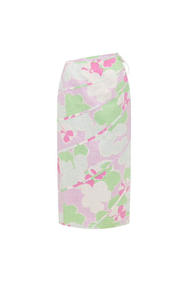 Elika Midi Split Skirt - Misty Floral Pink Purple Green