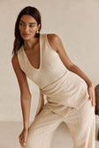 Beige Ribbed V-Neck Wrap Liora Top