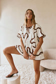 Cream Marbled Mocha Floral Pleat Front Tie Rayne Top