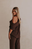 Chocolate Brown Off Shoulder Short Sleeve Tarika Top