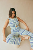 Aero Button Up Knit Stripe Top - Blue, White & Green