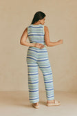 Aero Button Up Knit Stripe Top - Blue, White & Green
