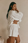 White Broderie Elastic Drawstring Aveline Shorts